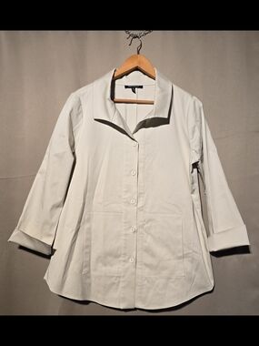 Theory Cream Raffinalla-Button Up Trim Blouse